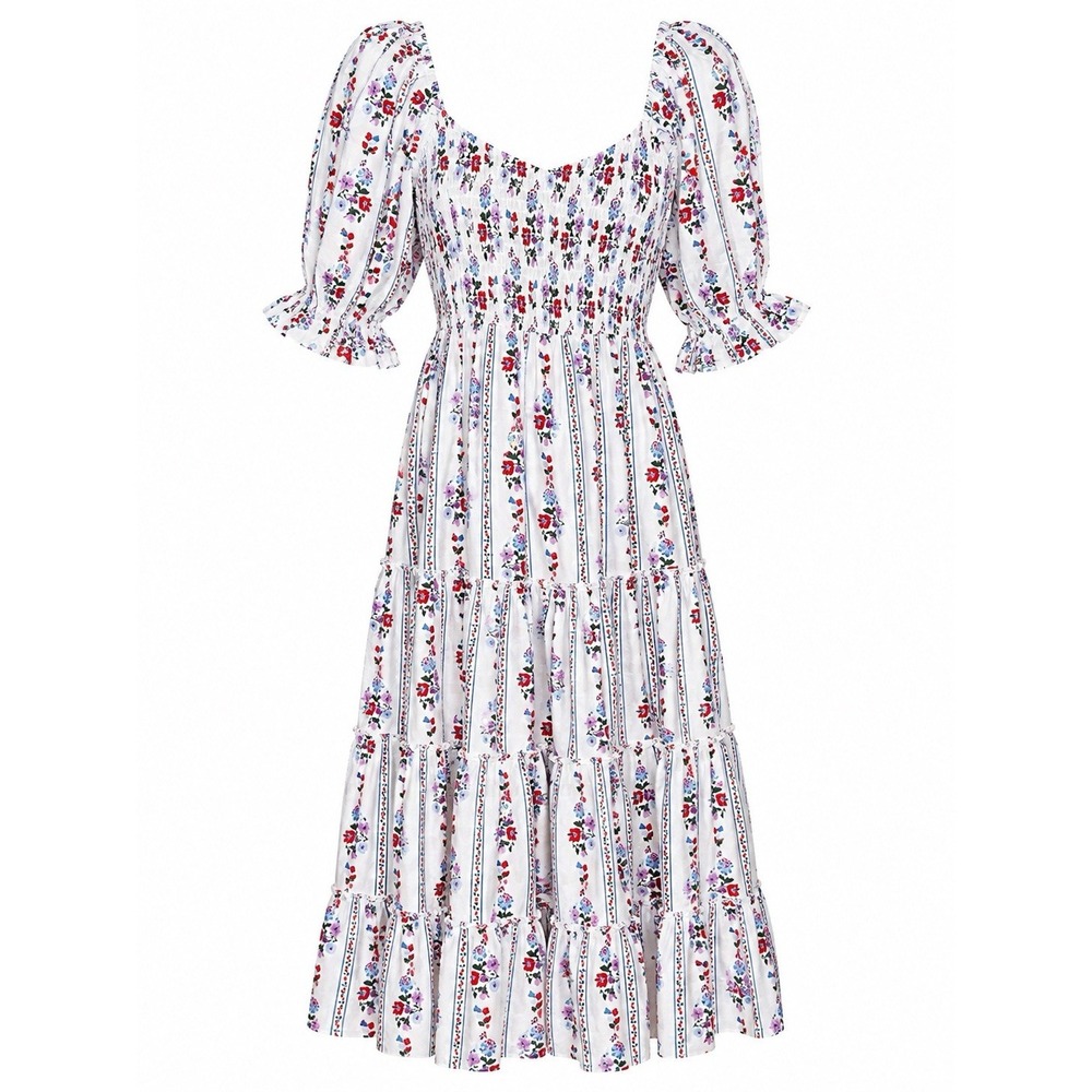 Pink City Prints Maxi Dress S Alpine Floral Cottagecore Coquette Puff Sleeves